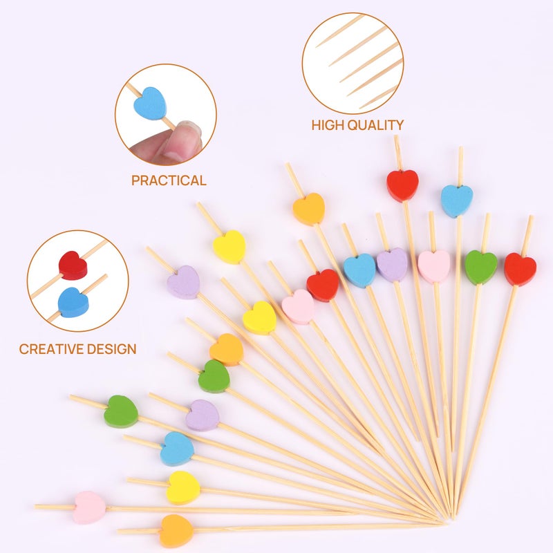 JtmyAota 100 Pack Fruit Toothpicks, Heart-Shaped Bamboo Cocktail Picks, Natural Bamboo Toothpicks for Appetizers Fruit Cake Dessert Barbecue Snacks Sandwiches (Pink) - Image 3
